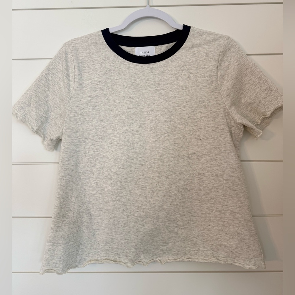 Things Between boutique Lettuce edge tee with navy collar